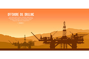 Offshore oil rigs in the sea. Vector