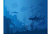 Blue underwater vector landscape