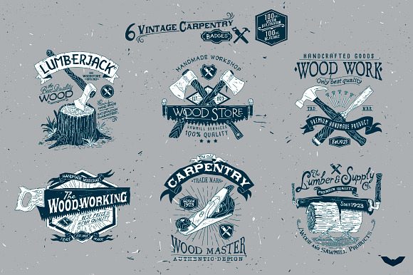 6 Vintage Carpentry Badges in Logo Templates - product preview 1