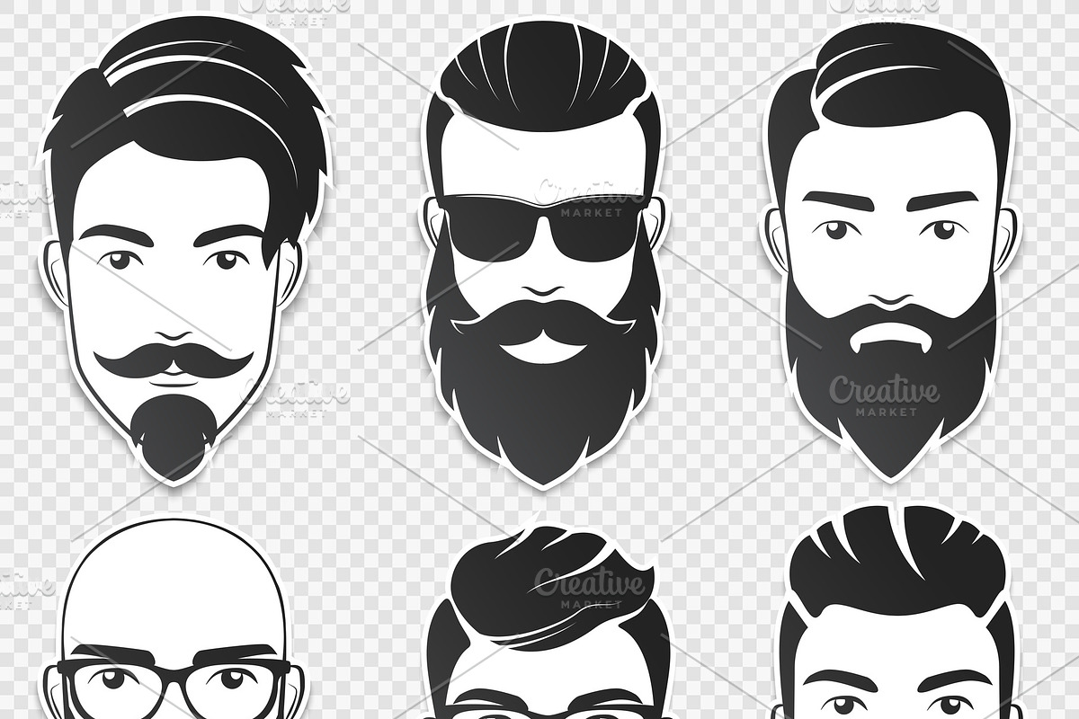 Bearded hipster men stickers faces in Illustrations - product preview 8