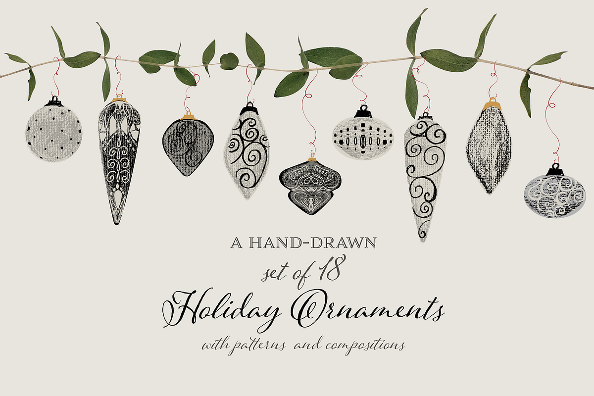 Holiday Ornaments Textured Drawings in Illustrations - product preview 8