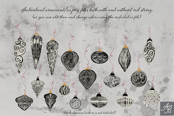 Holiday Ornaments Textured Drawings in Illustrations - product preview 1