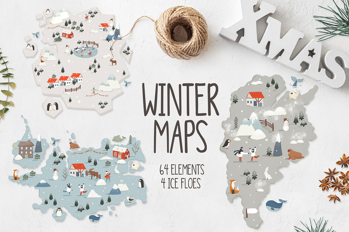 Winter maps in Illustrations - product preview 8