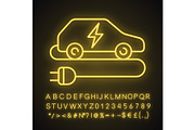 Electric car neon light icon