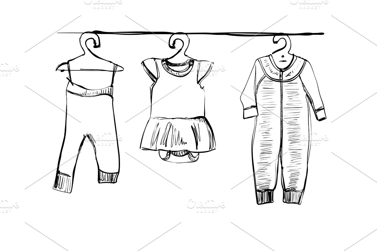 Hand drawn wardrobe sketch. Baby in Illustrations - product preview 8