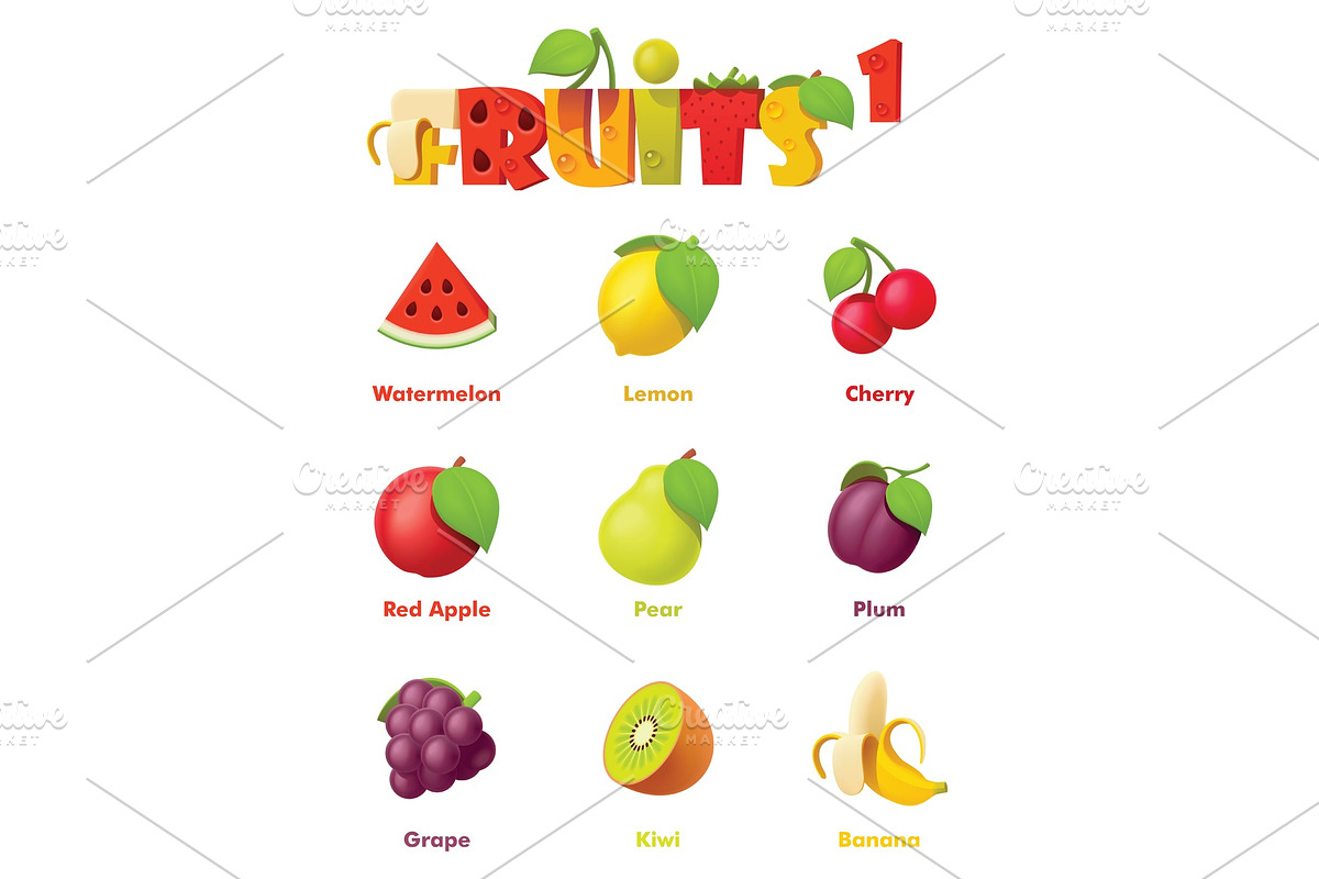 Vector fruits icon set in Objects - product preview 8