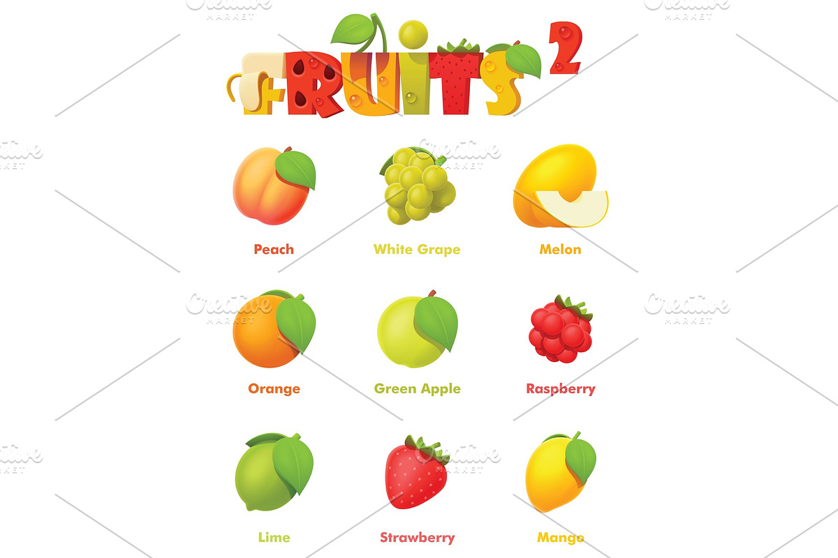 Vector fruits icon set in Objects - product preview 8