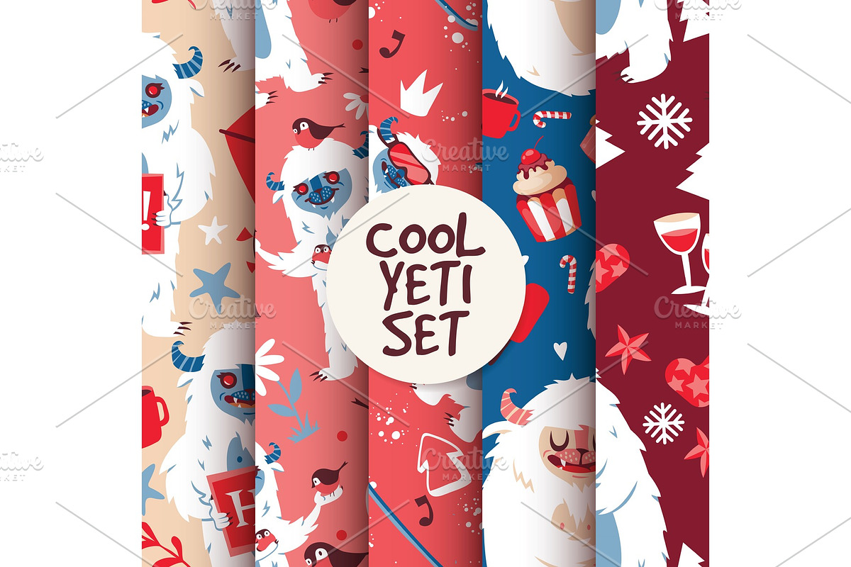 Cool yeti seamless pattern set in Illustrations - product preview 8