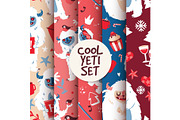 Cool yeti seamless pattern set