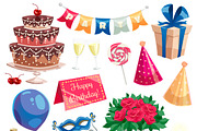 Birthday party decorative icons set