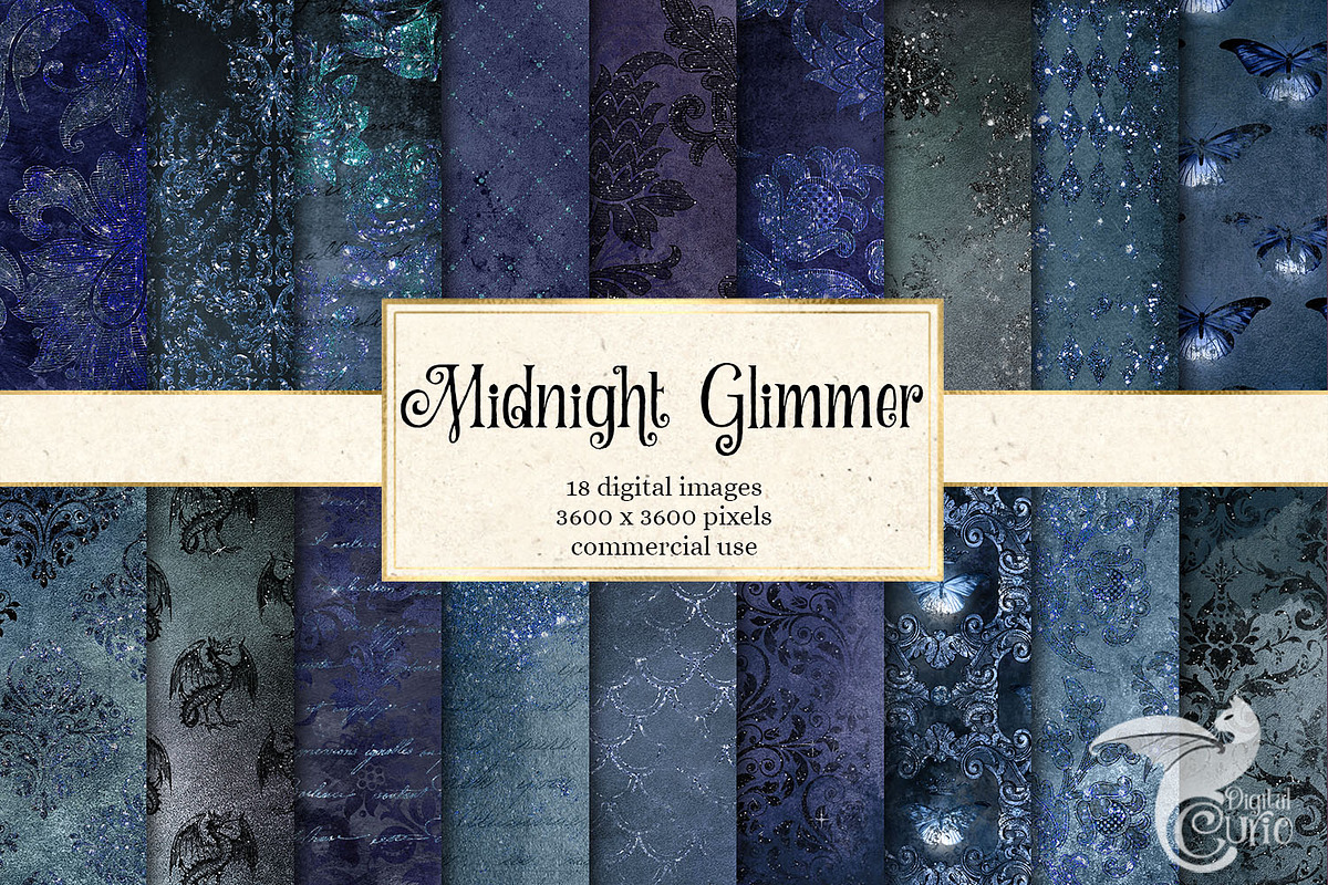 Midnight Glimmer Digital Paper in Textures - product preview 8