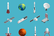 3d rocket space icon set