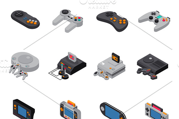 Game gadgets isometric icons