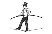 Man circus ropewalker engraving