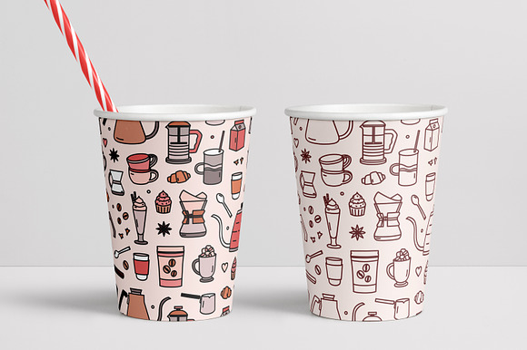 Coffee lineart set and seamless in Illustrations - product preview 6