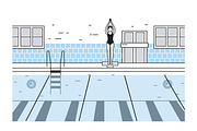 Swimming pool lineart illustration