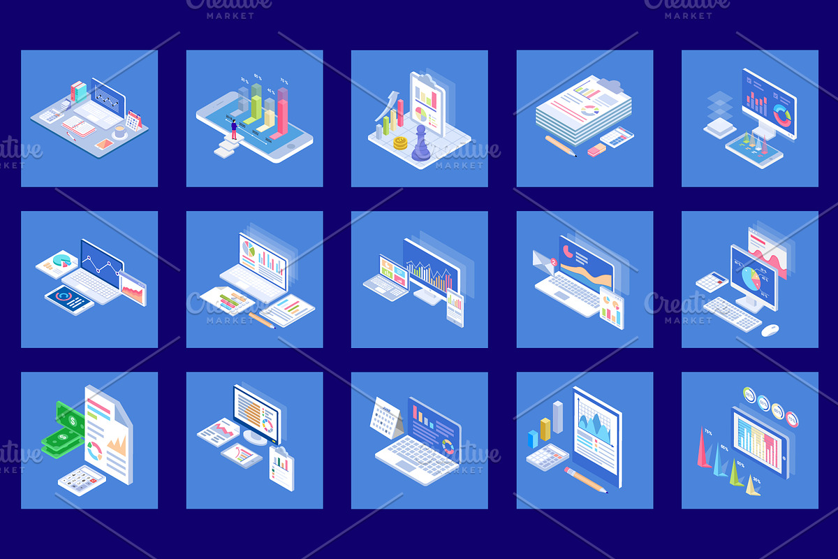 25 Isometric Business Analytics Icon in Icons - product preview 8