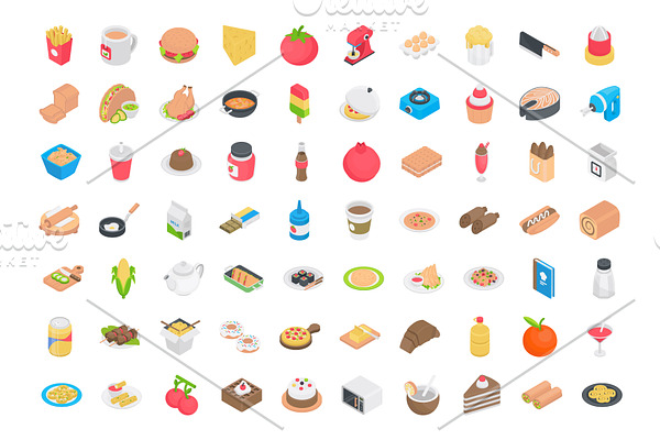 120 Food Isometric Icons
