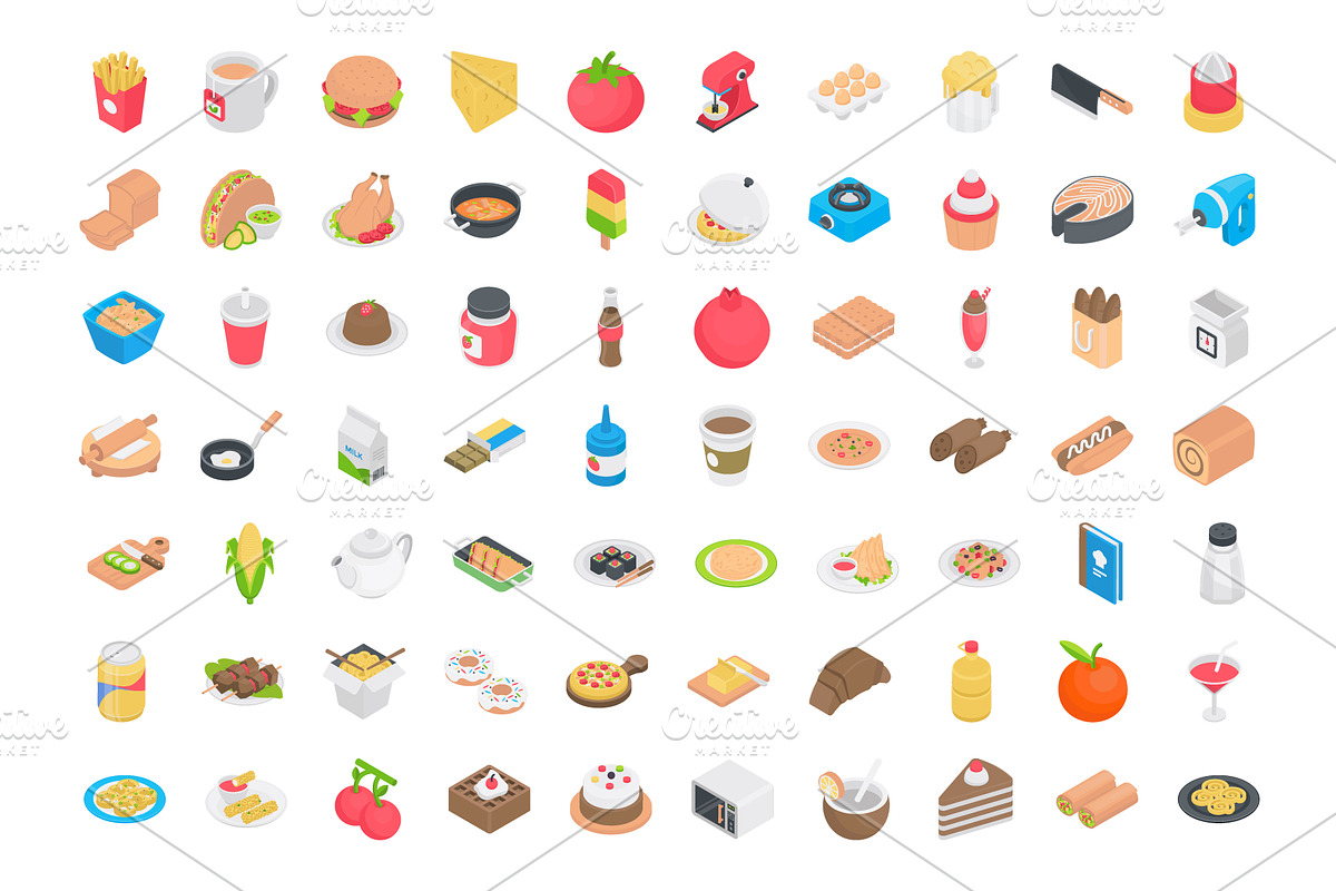 120 Food Isometric Icons in Icons - product preview 8