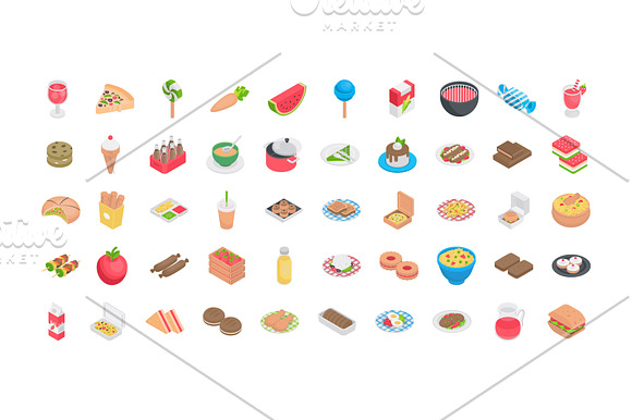 120 Food Isometric Icons in Icons - product preview 1