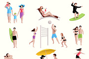 People on beach icons set