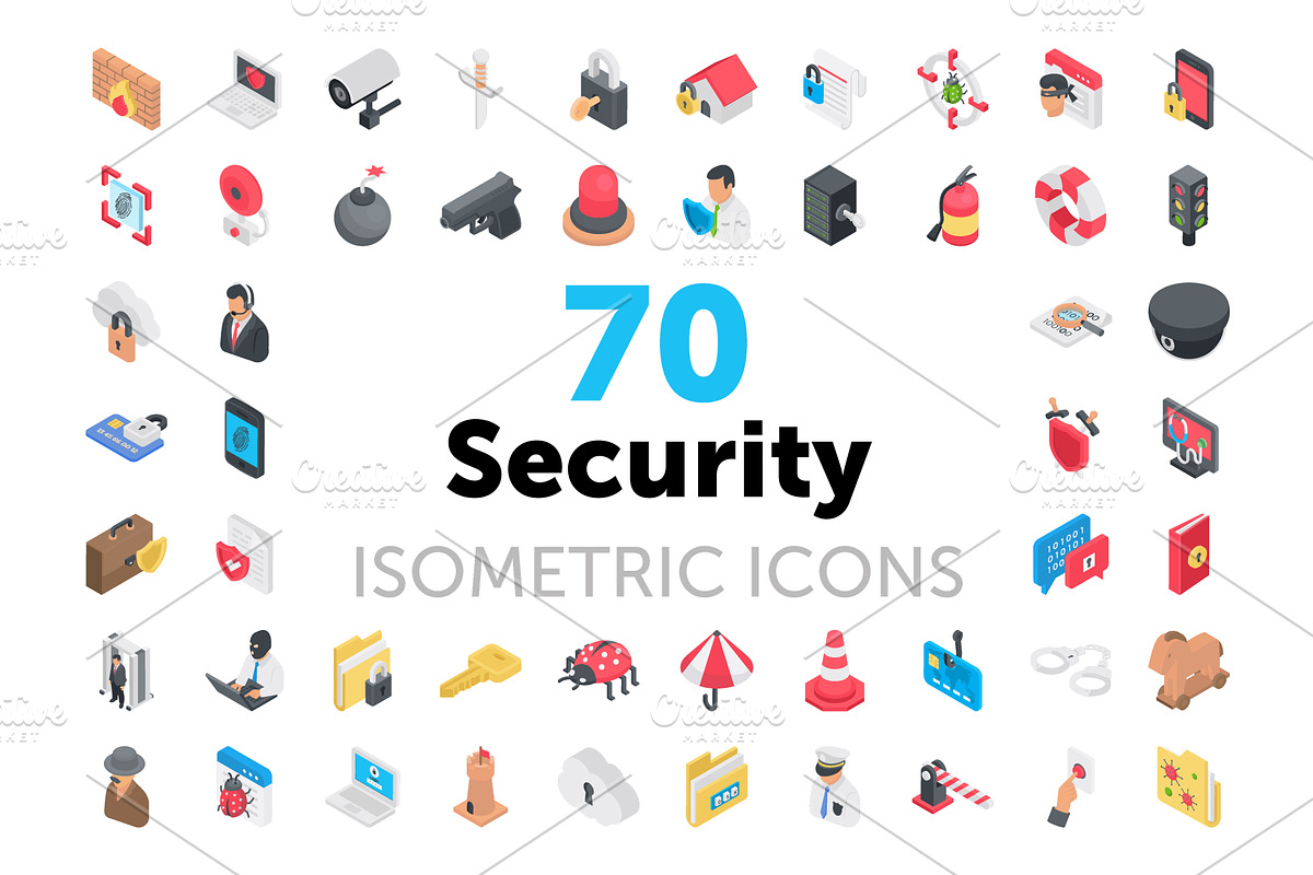 70 Security Isometric Icons in Icons - product preview 8