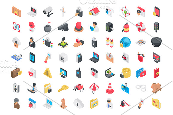 70 Security Isometric Icons in Icons - product preview 1