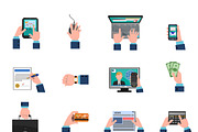 Business hands icons flat set