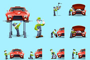 Auto mechanic cartoon icons set