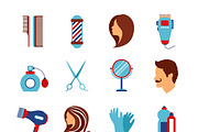 Barber shop and hairdressing icons