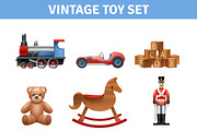 Vintage toy realistic icons set