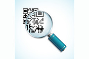 Vector magnifier with qr, barcode