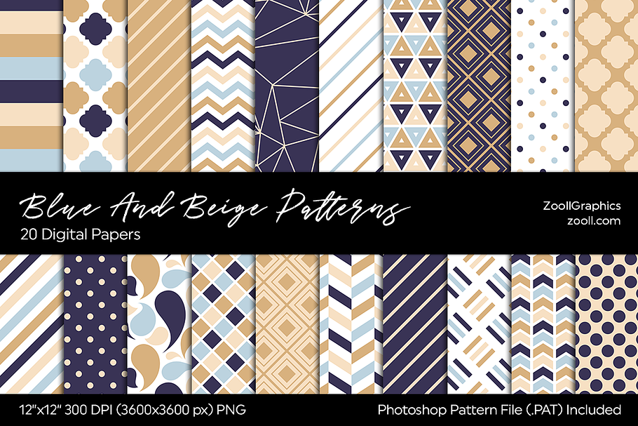 Blue And Beige Digital Papers in Patterns - product preview 8