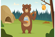 Brown bear with honey vector cartoon