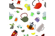 Vector cartoon tea kettles and cups