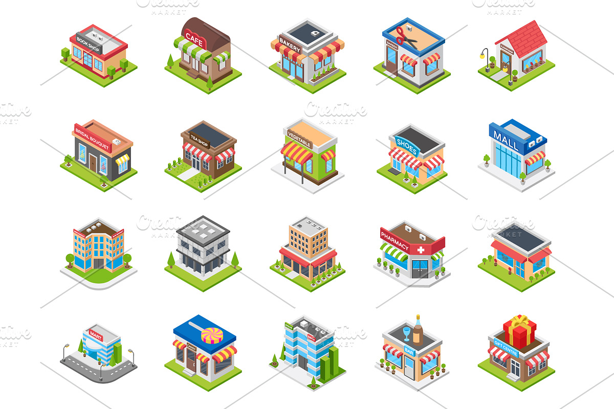 50 Supermarket Shops Isometric Icons in Icons - product preview 8