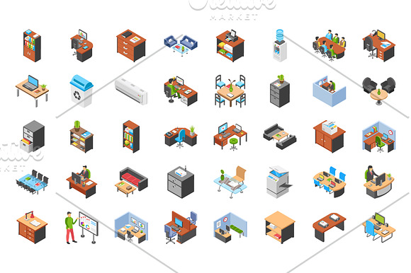 110 Office Workplace Isometric Icons in Icons - product preview 1