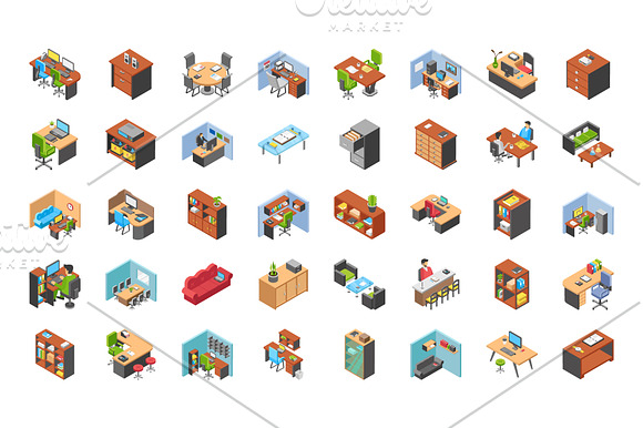 110 Office Workplace Isometric Icons in Icons - product preview 2