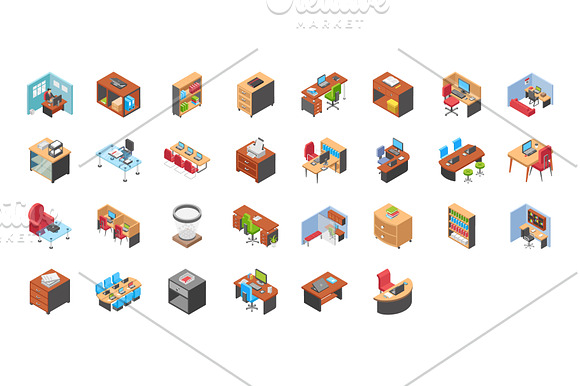 110 Office Workplace Isometric Icons in Icons - product preview 3