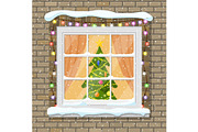 Christmas window in brick wall.