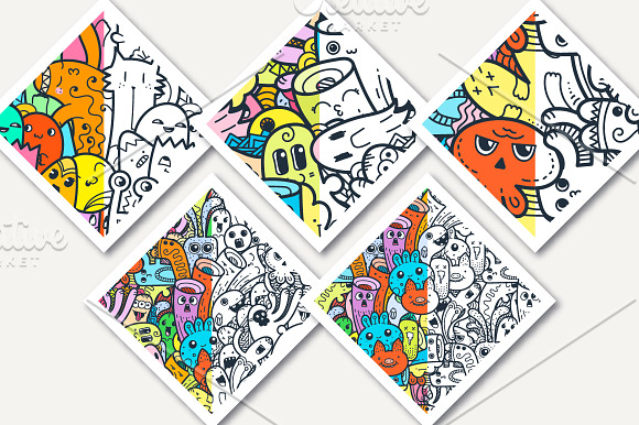 Cute doodle patterns and colorings in Patterns - product preview 1
