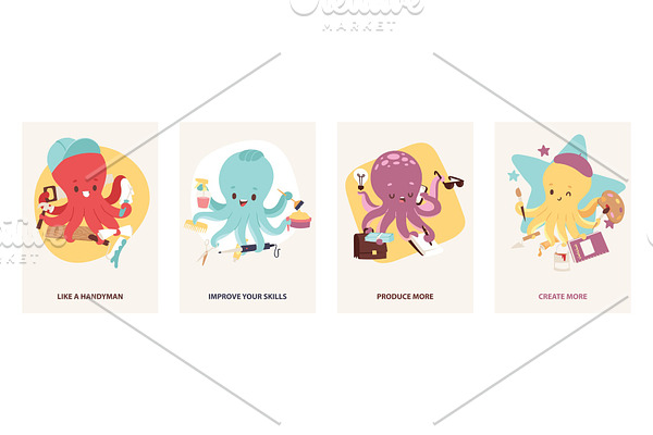 Cartoon multitasking octopuses