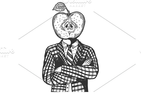Apple head man engraving vector