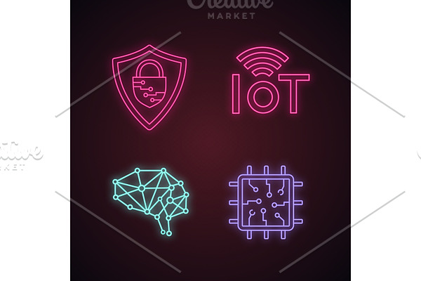 Artificial intelligence neon icons