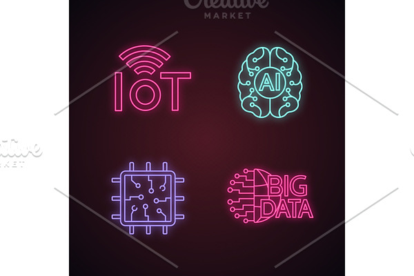 Artificial intelligence neon icons