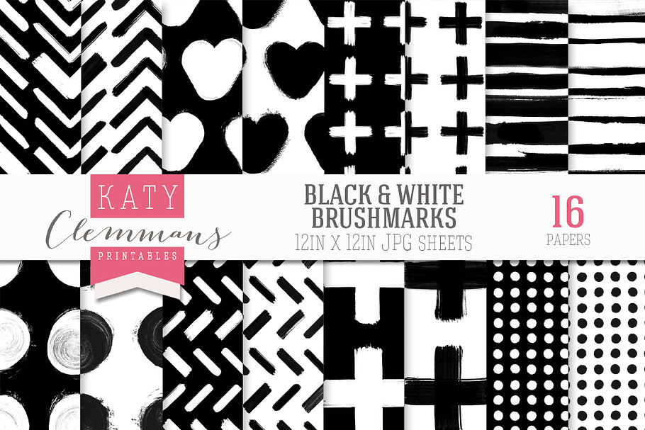 Black & White brush marks paper pack in Patterns - product preview 8