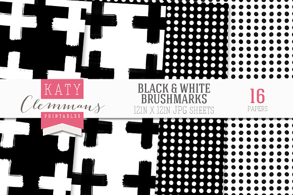 Black & White brush marks paper pack in Patterns - product preview 4