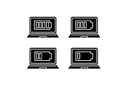 Laptop battery charging glyph icons