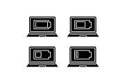 Laptop battery charging glyph icons