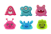 Cute funny colorful glossy aliens